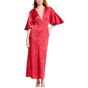 Palm Leaf Contrast Print Exaggerated Flutter Sleeve Maxi Dress | Fe Noel | 17